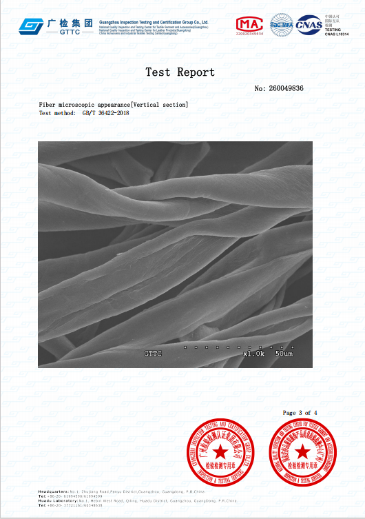 GTTC cotton report page showing longitudinal SEM section of cotton reference