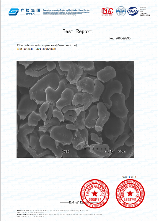 GTTC cotton report page showing cross-section of cotton reference sample