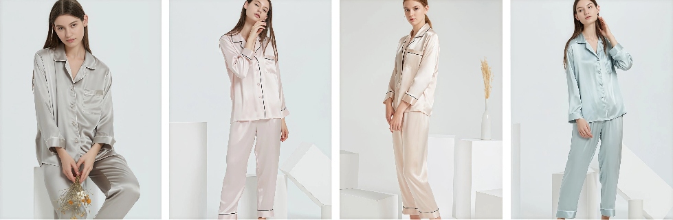 Basic long sleeve mulberry silk pajama set for bulk production