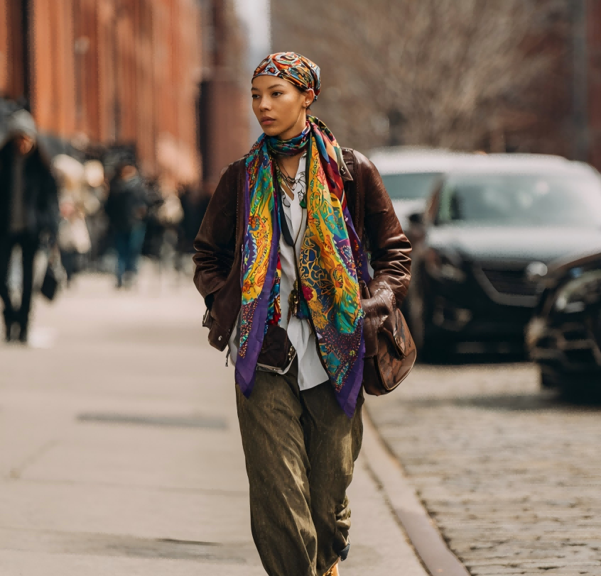 DOCSUN bright jewel tone silk scarf making a bold fashion statement