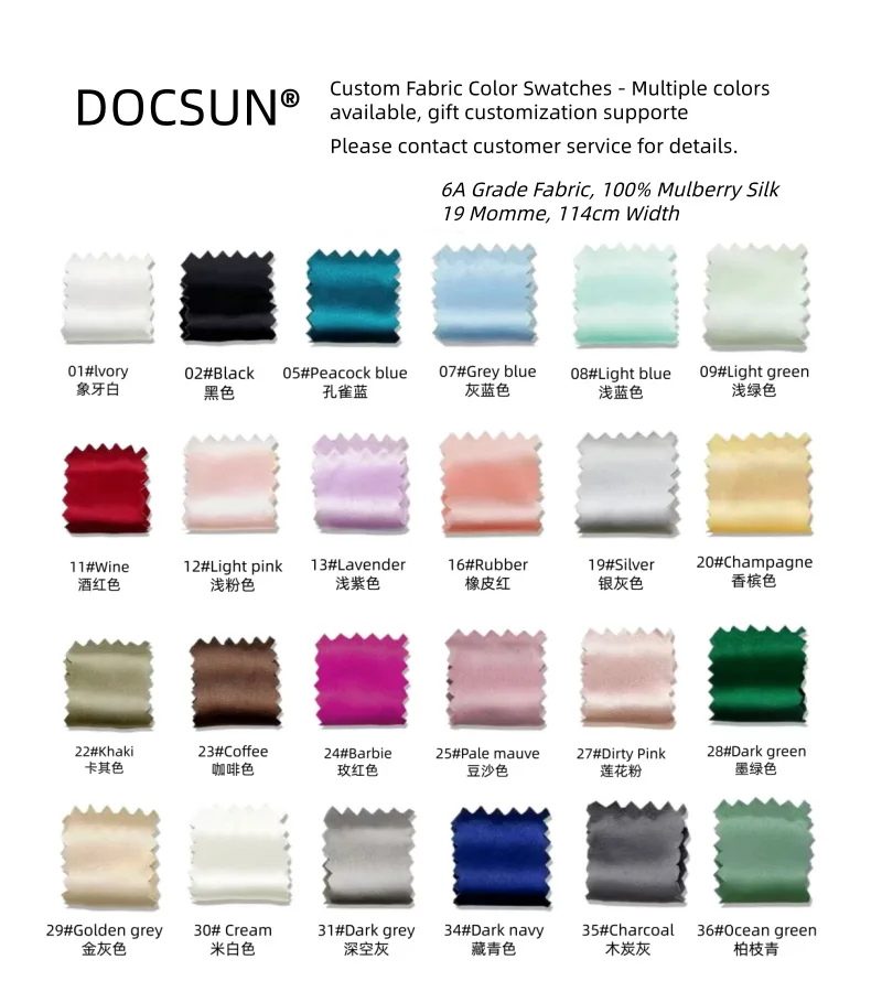 DOCSUN custom mulberry silk fabric color swatches for bonnet development
