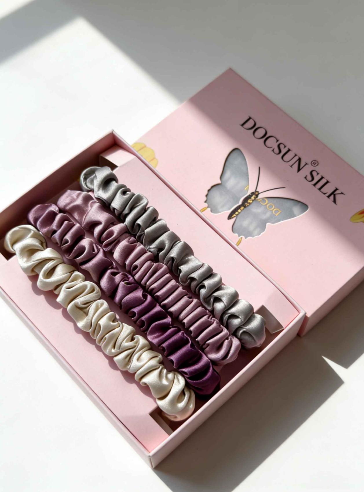 Custom mulberry silk scrunchie drawer box packaging for private label products