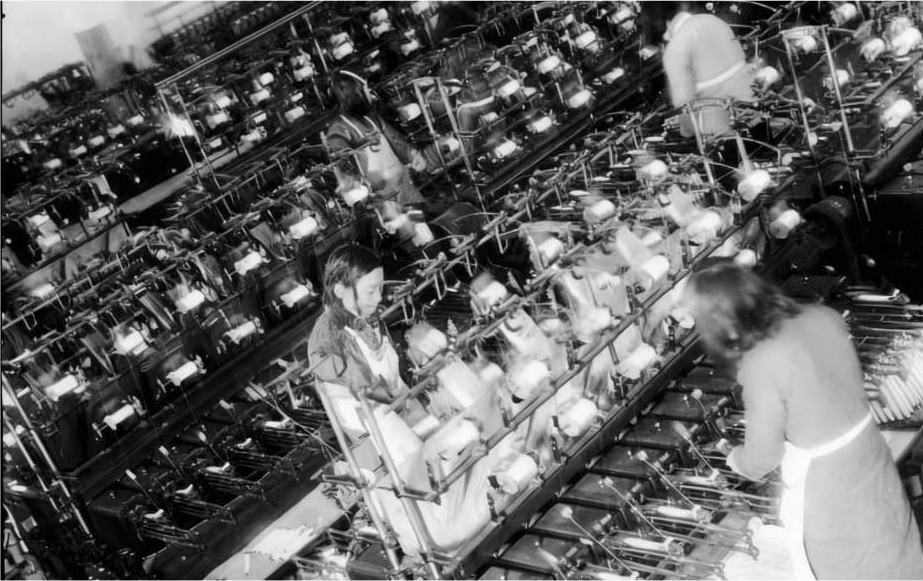 Vintage silk production workshop from the 1910s