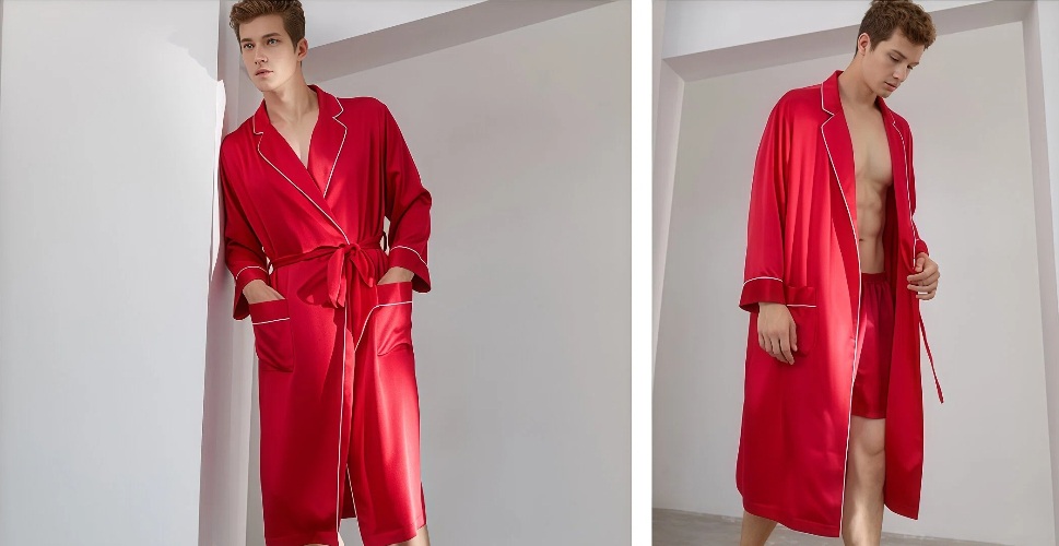 DOCSUN men's red custom silk lapel-collar robe