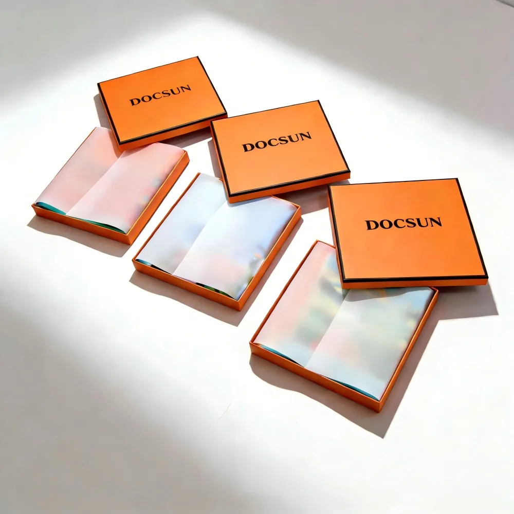 Orange lift-off lid gift box for a custom silk scarf