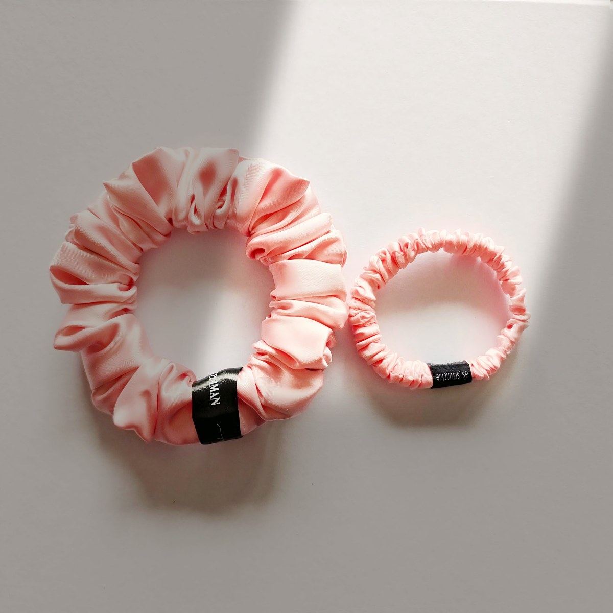 Pink mulberry silk hair tie with soft luster for feminine styling
