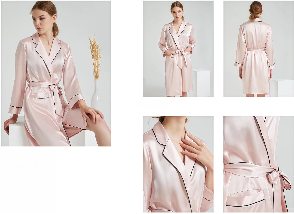 DOCSUN women's lapel-collar silk robe with pockets