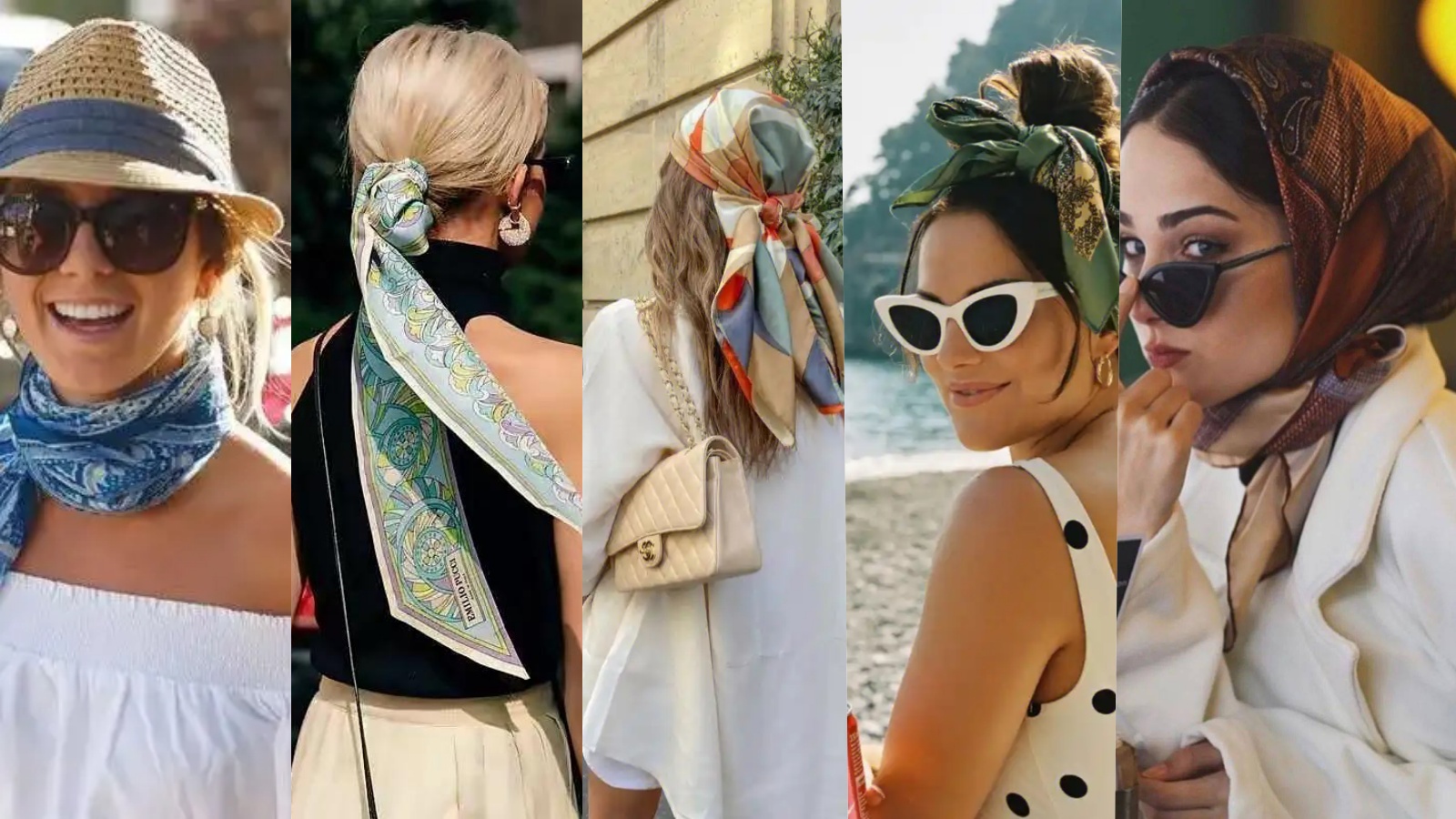 Silk scarf styled for a young woman with a neat structured knot