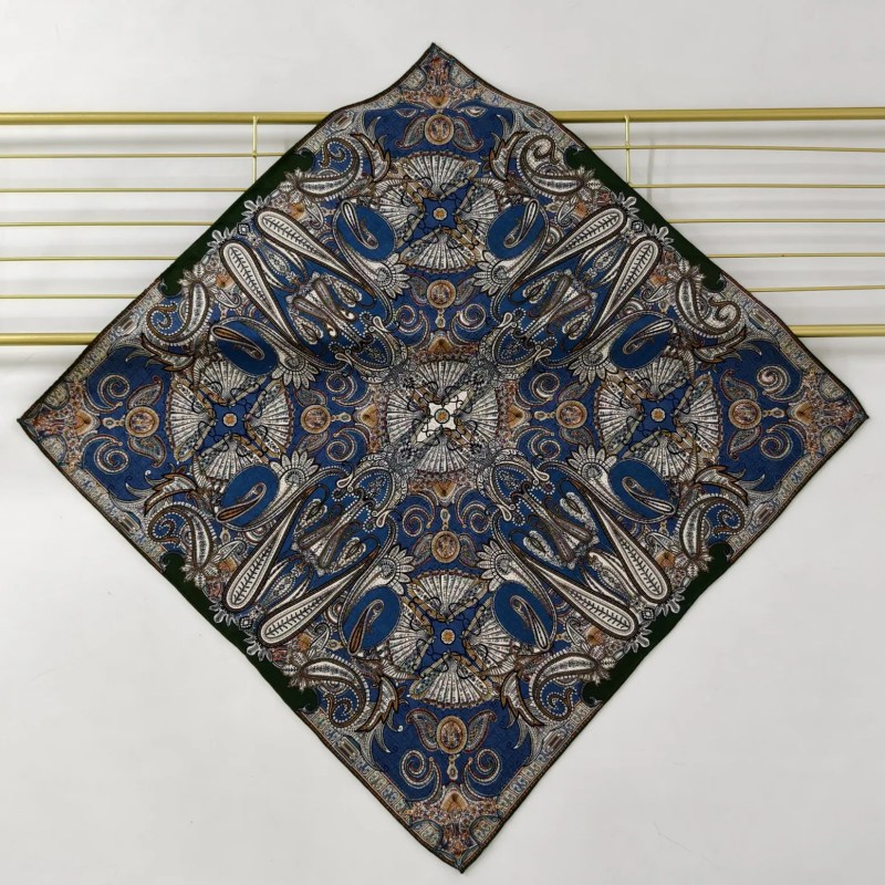 Double-sided silk-wool blend scarf with detailed artwork for daily and formal wear