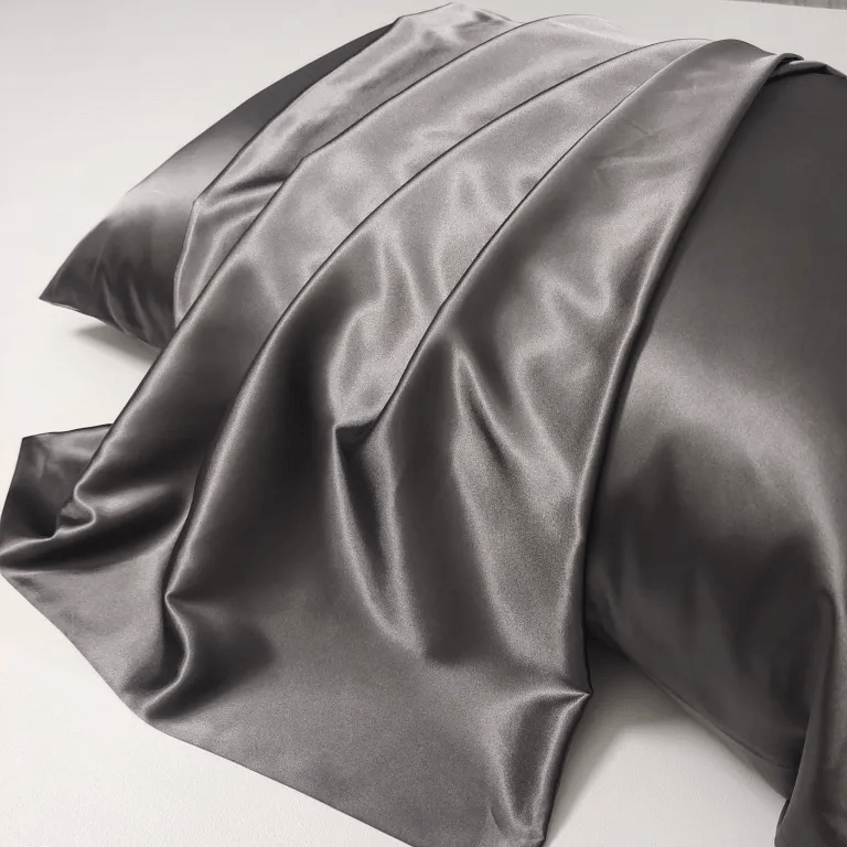 Silver gray silk pillowcase for custom luxury bedding and hair care collections