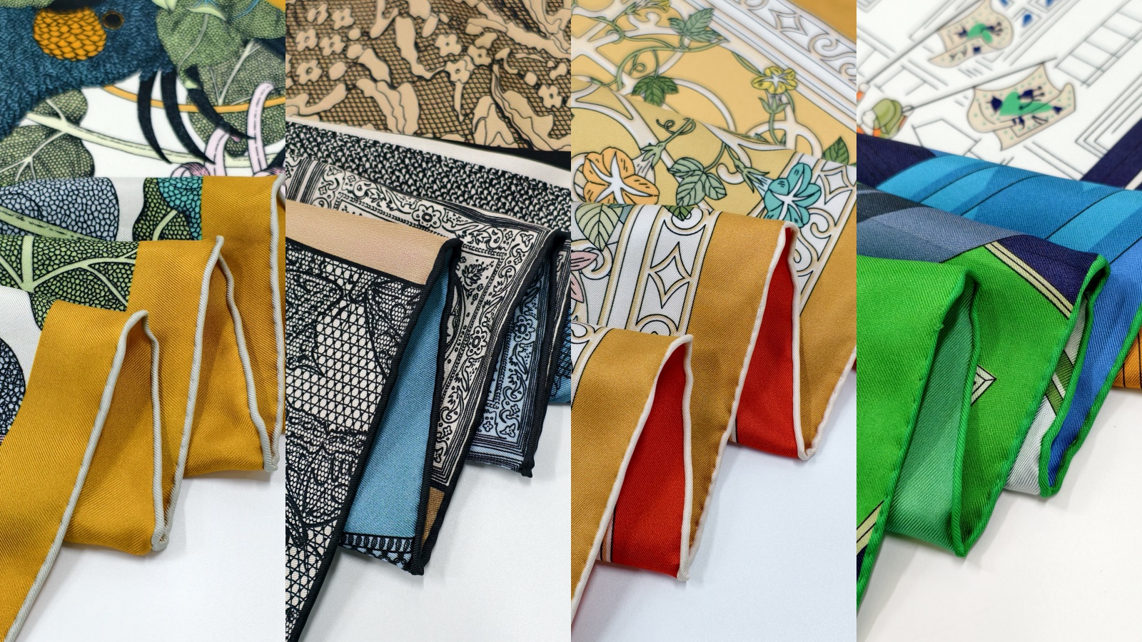 Silk twill scarf showing a structured drape and refined surface sheen