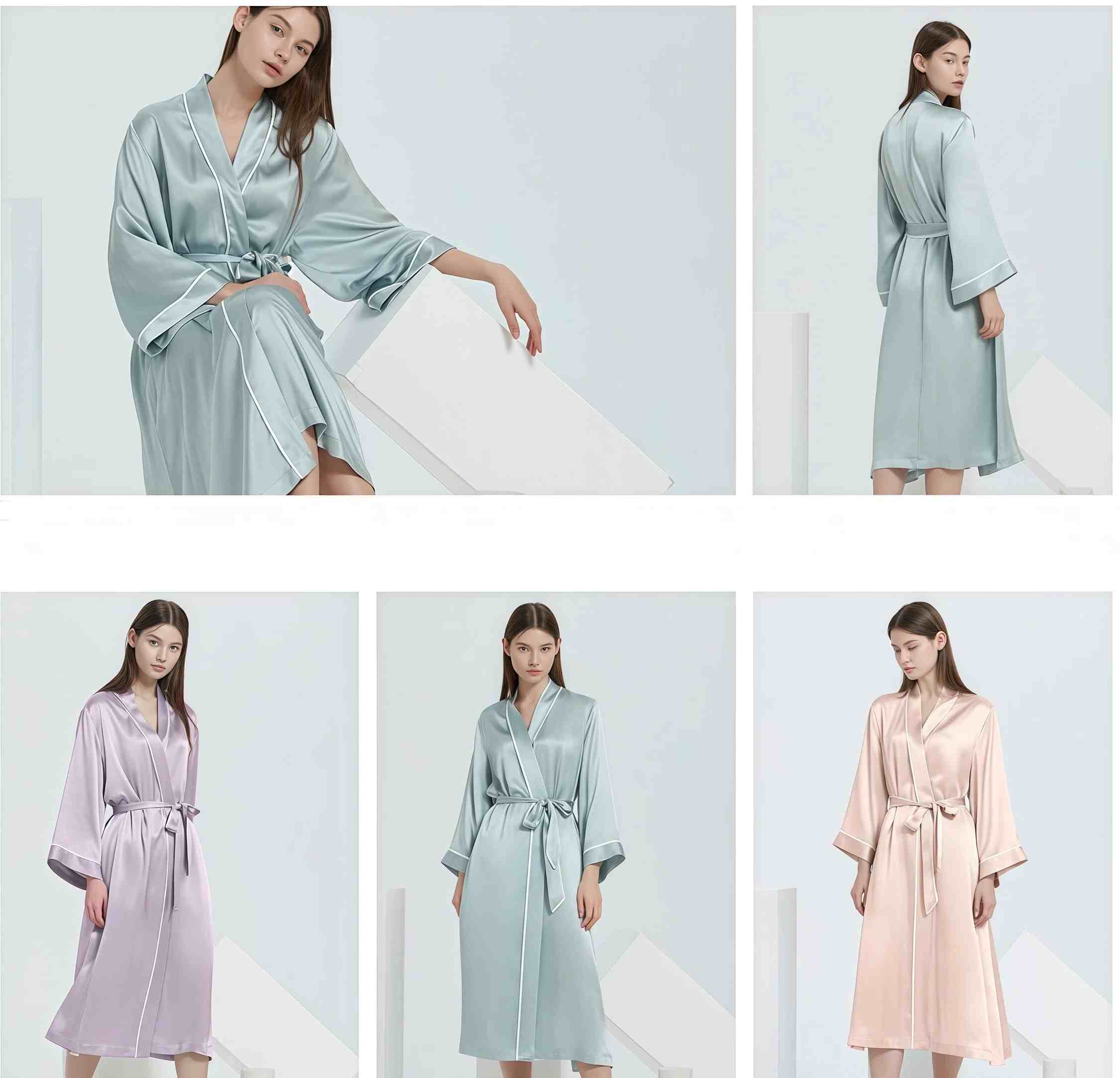 DOCSUN women's wide-sleeve custom silk robe with contrast trim