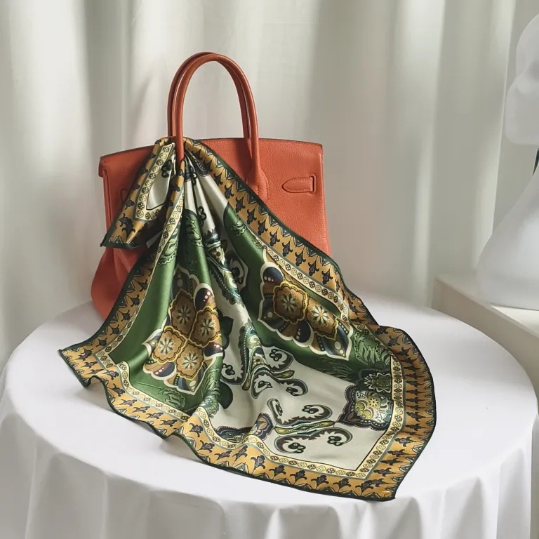 68cm custom silk scarf styled for fashion girls and private label brands
