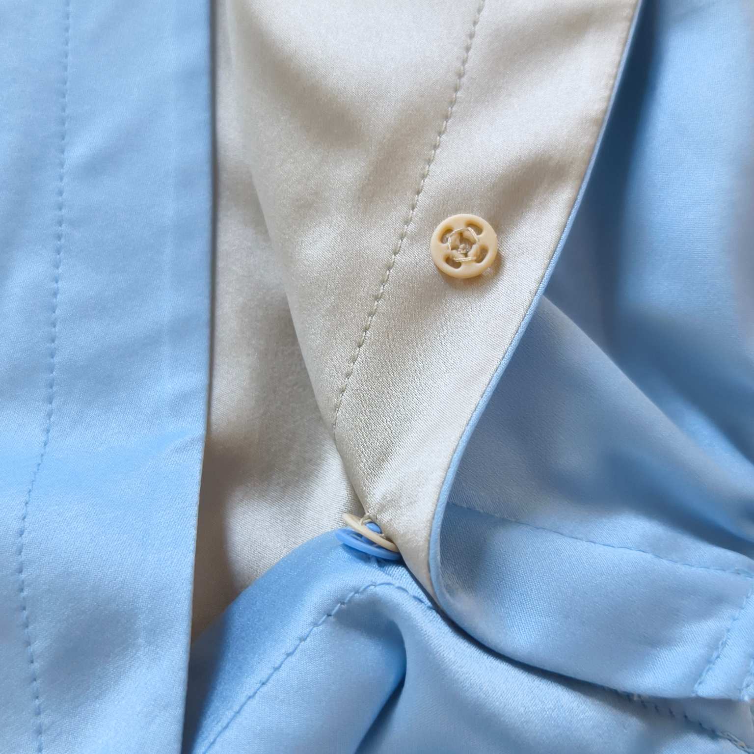 Custom baby mulberry silk kimono detail showing ties seams and reversible construction