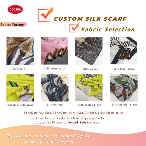 Silk twill satin chiffon and other custom scarf fabric options