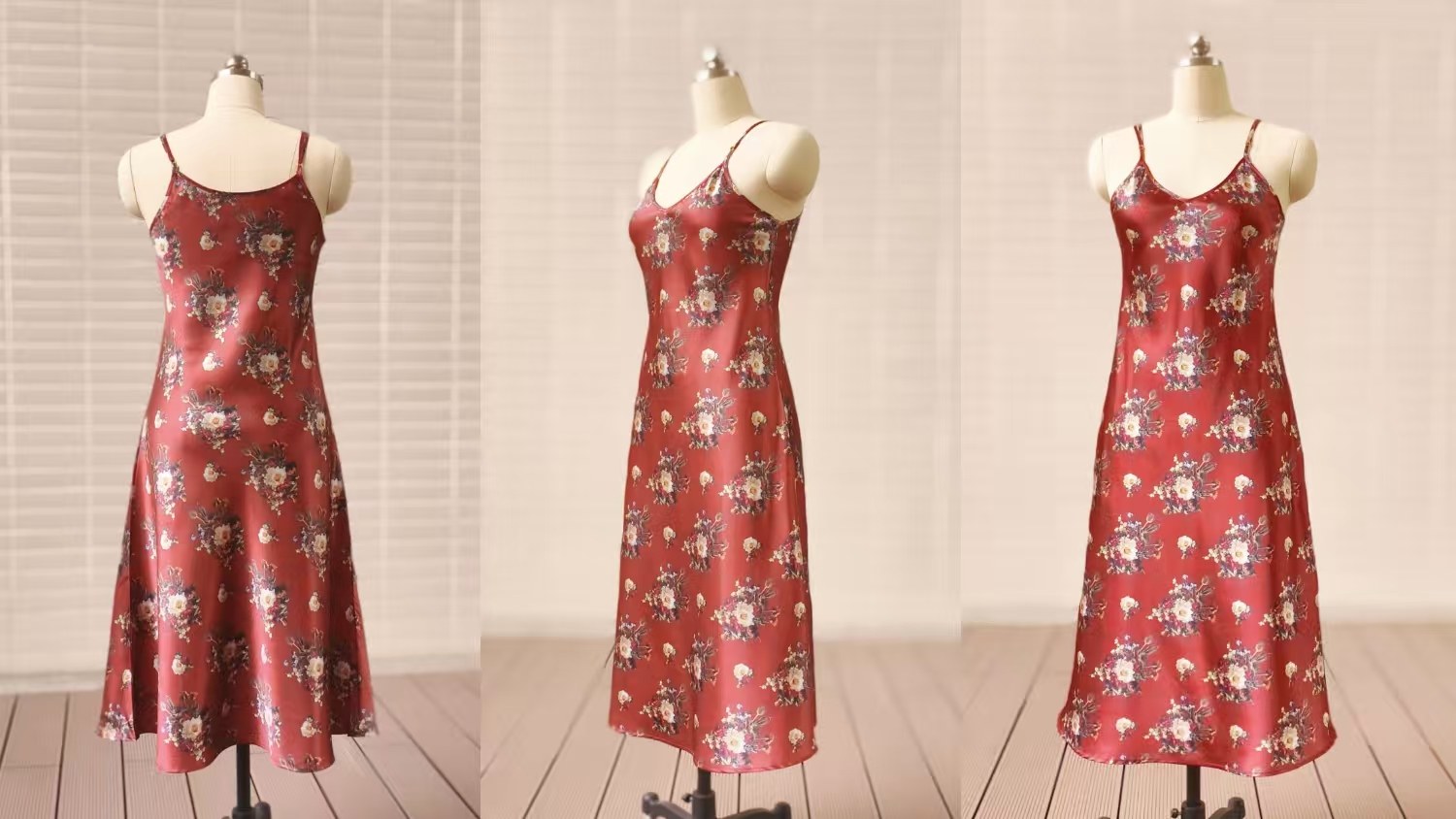 Elegant custom silk dress showing refined silhouette and fabric movement