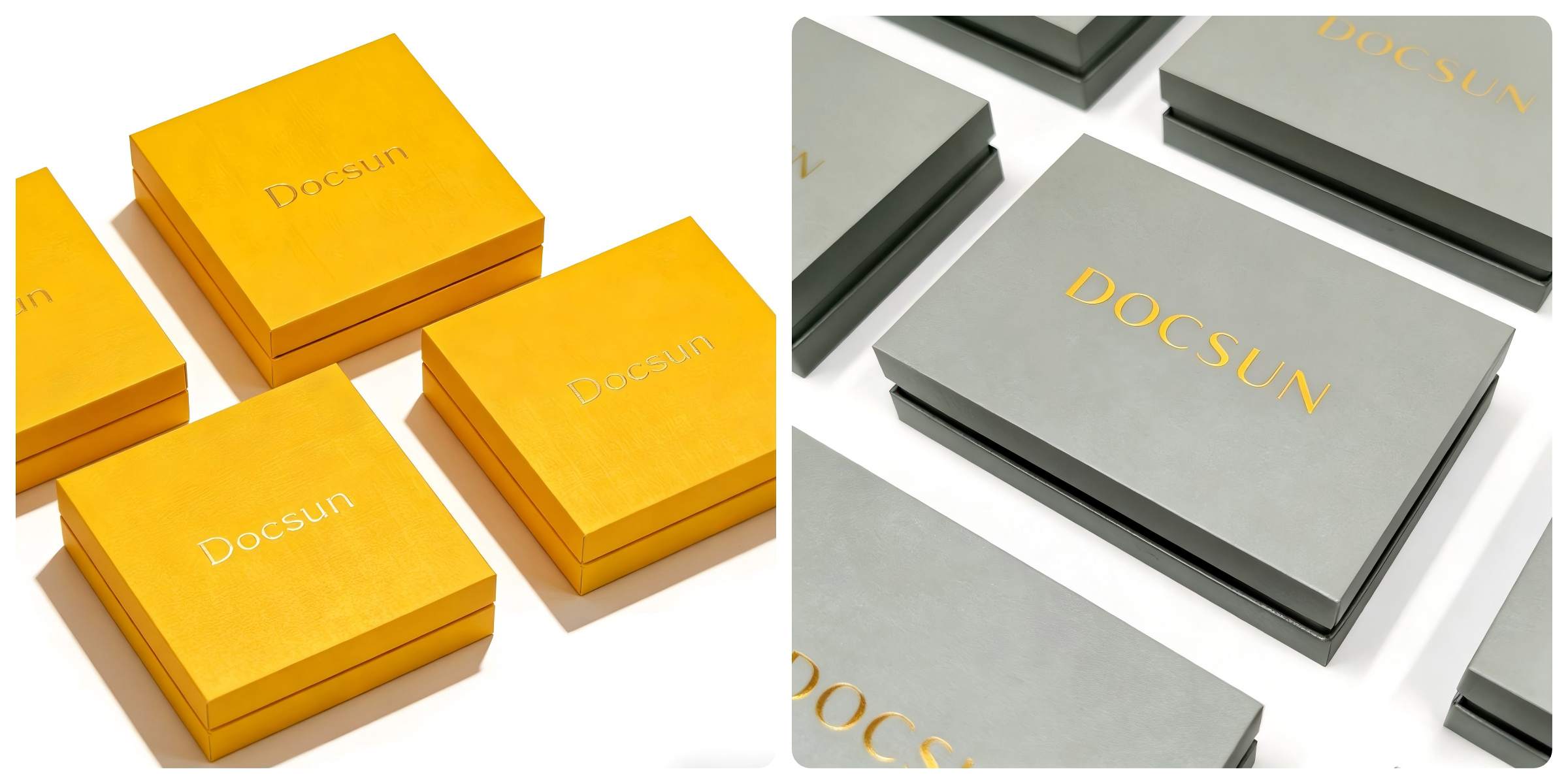 DOCSUN separated lid and base hot foil gift box with gold logo