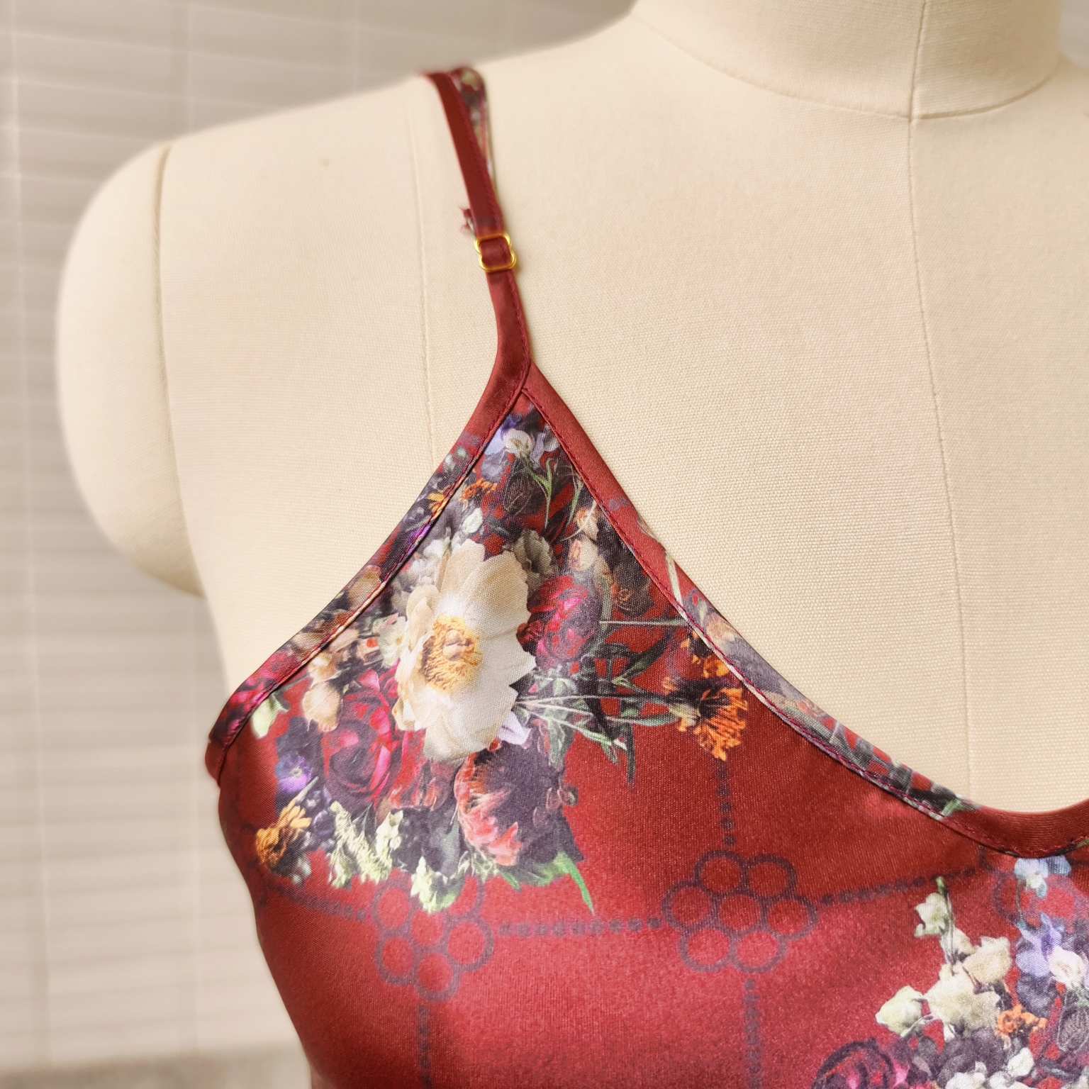 Custom silk dress detail for fashion brand quality review