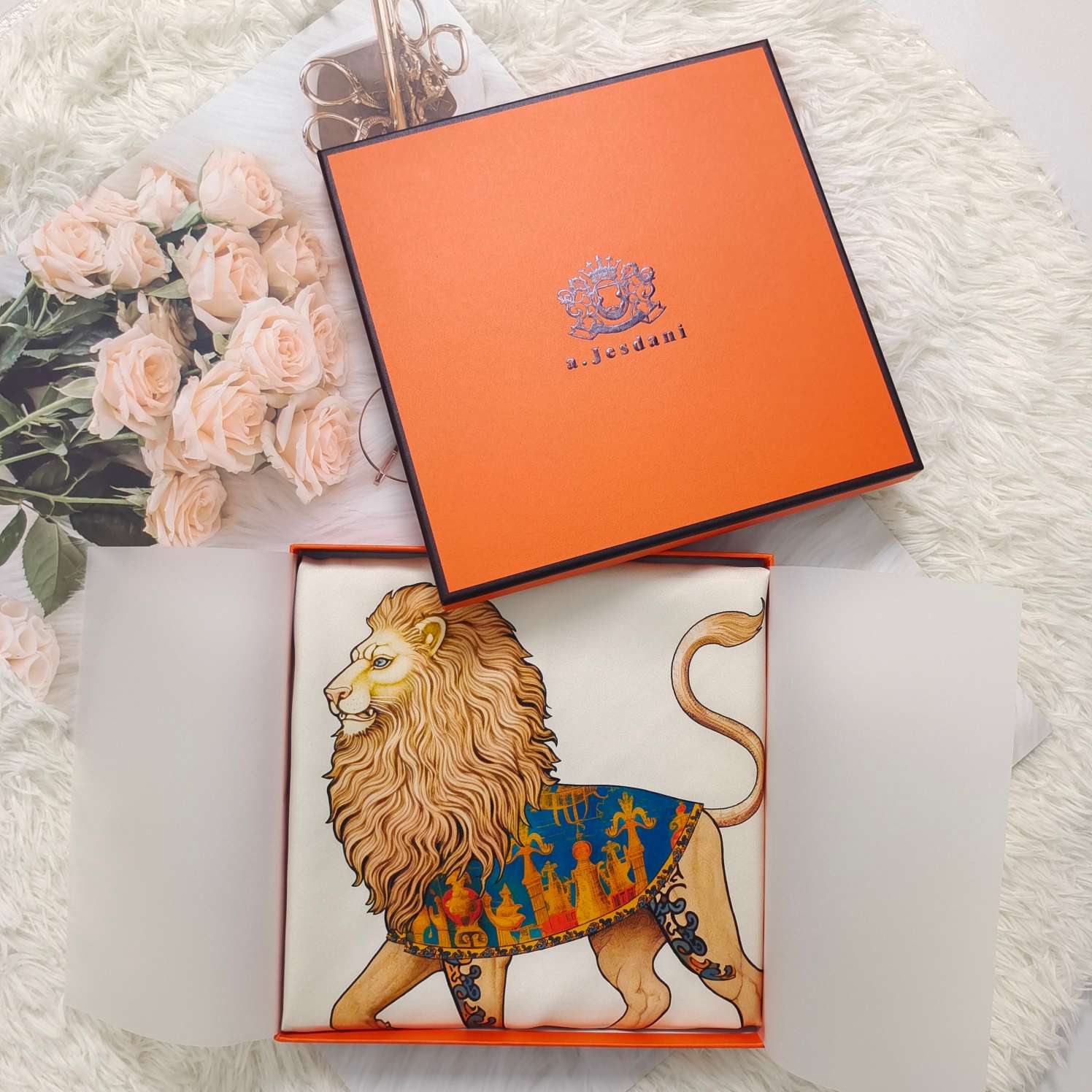 Luxury orange custom silk scarf packaging box for double-sided printed scarf project
