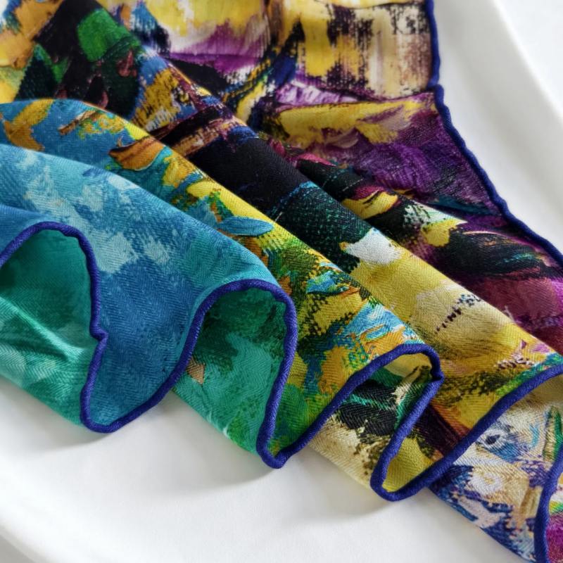 Printed silk twill scarf for women with clean motif detail and balanced drape