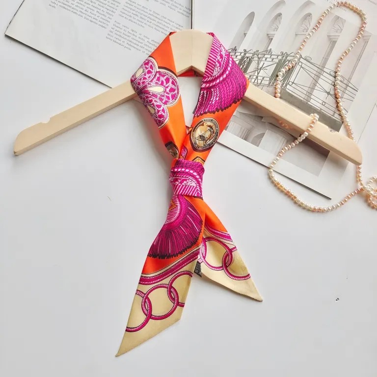 Custom twill mulberry silk scarf showing fabric texture and print detail
