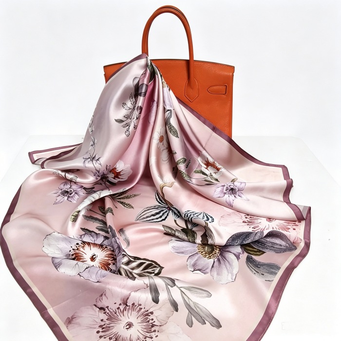 Floral printed silk scarves showing color and fabric surface for custom scarf production