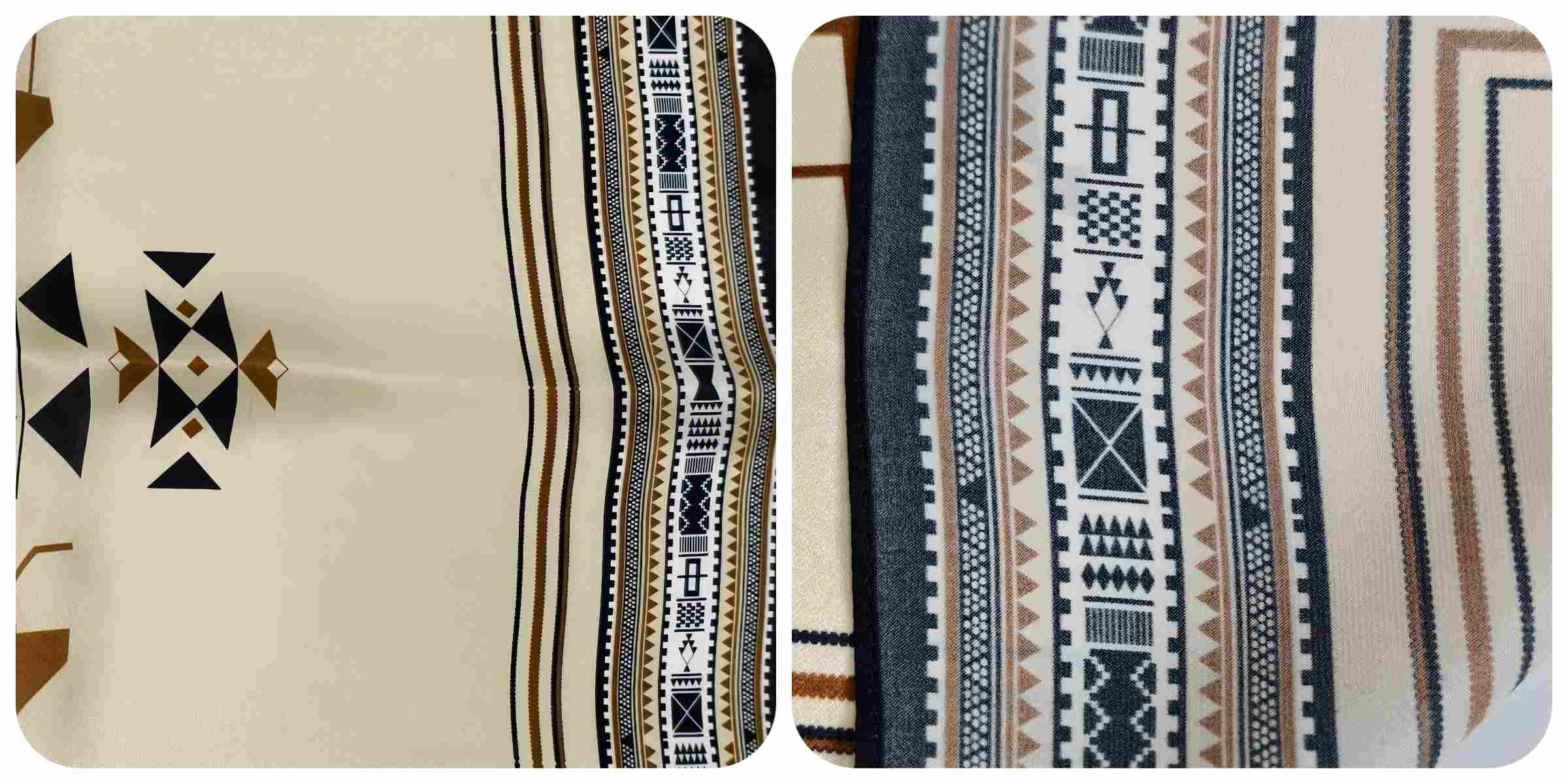 Close-up detail of DOCSUN custom printed silk scarf color and edge finishing