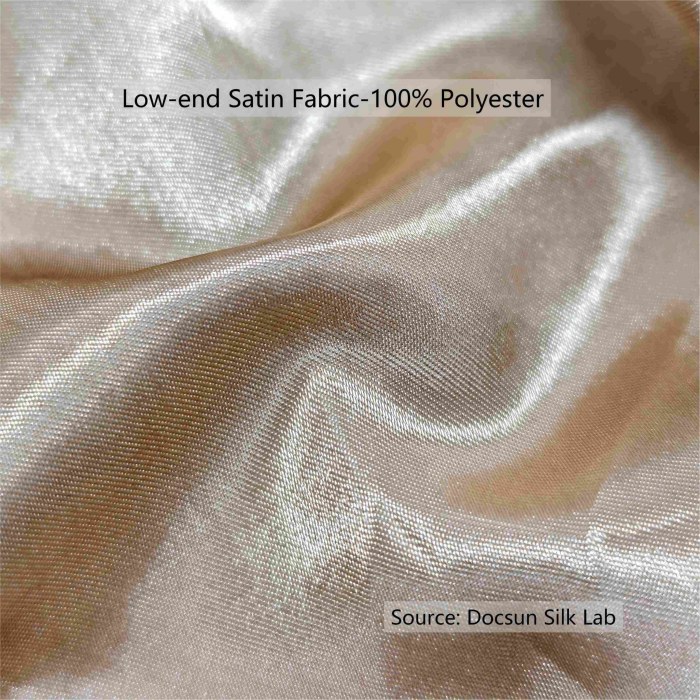Low-end polyester satin fabric with harsh shine and stiff surface