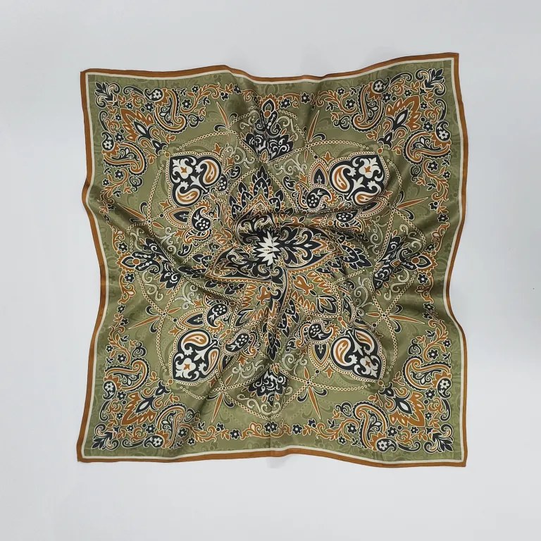 Green mulberry silk scarves for women showing premium custom scarf fabric and print quality