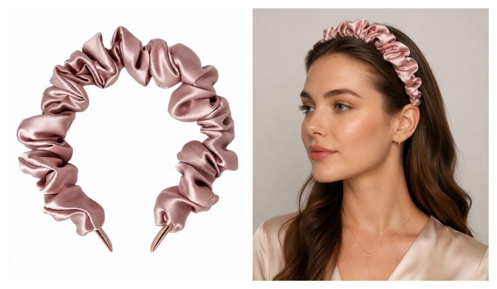 Printed silk hair band styled as a custom headband for 2026 hair accessory trends