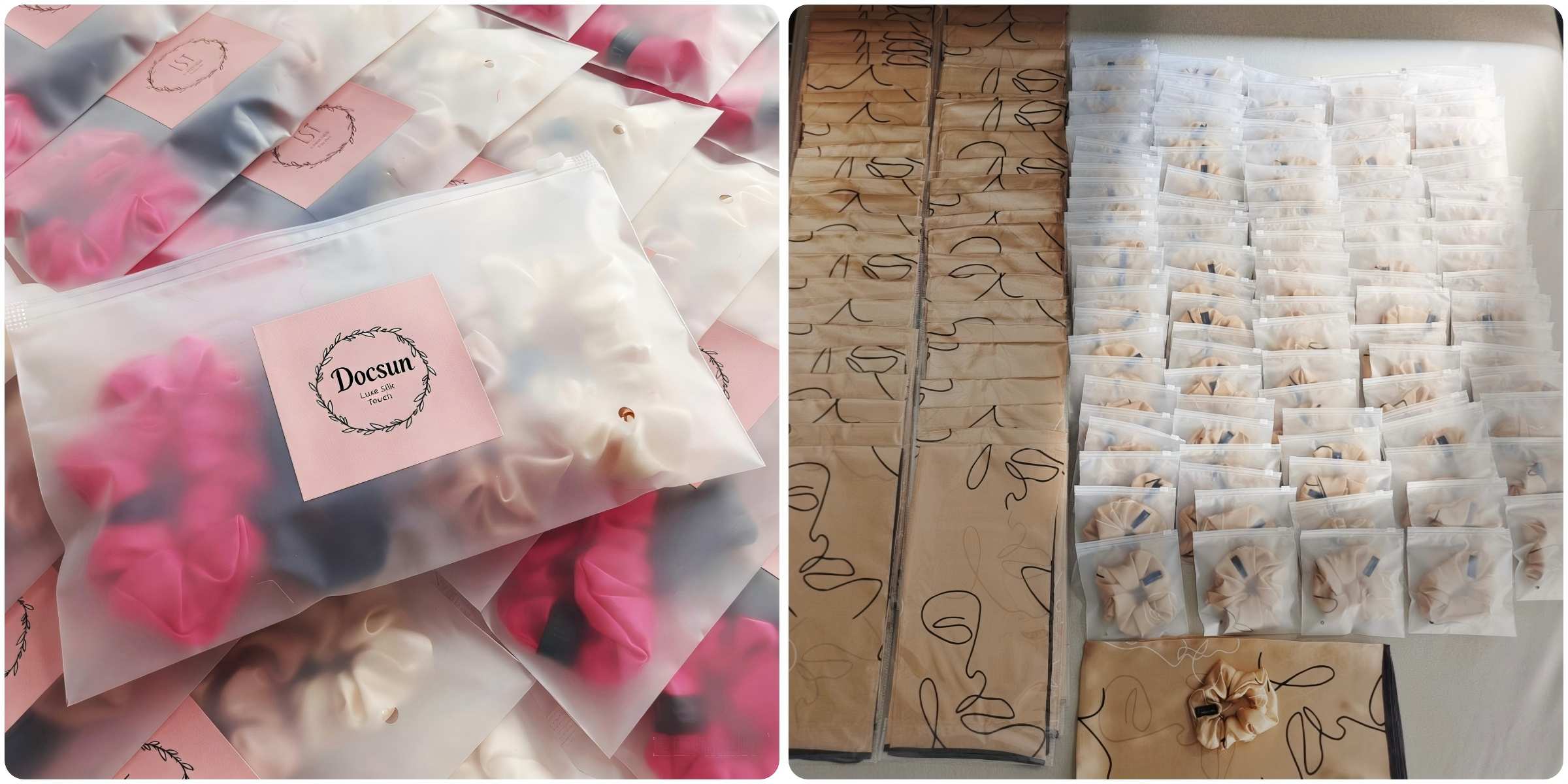 DOCSUN in-stock and custom frosted zipper pouch for multiple silk product sizes