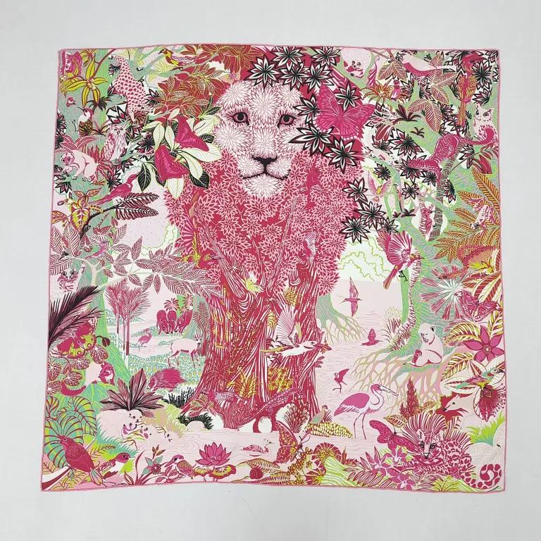 Pink mulberry silk twill scarves displaying saturated print color and smooth finishing