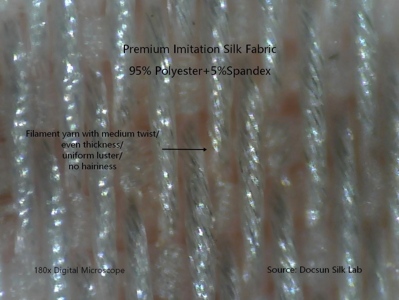180x microscope view of premium imitation silk polyester satin fabric structure
