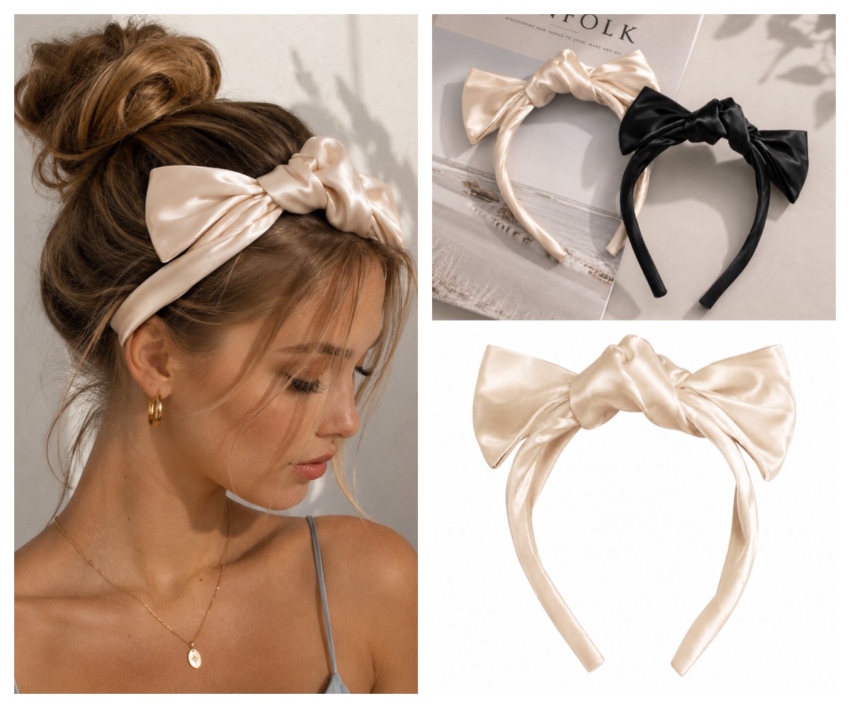 Silk bow headband for feminine custom hair accessory design