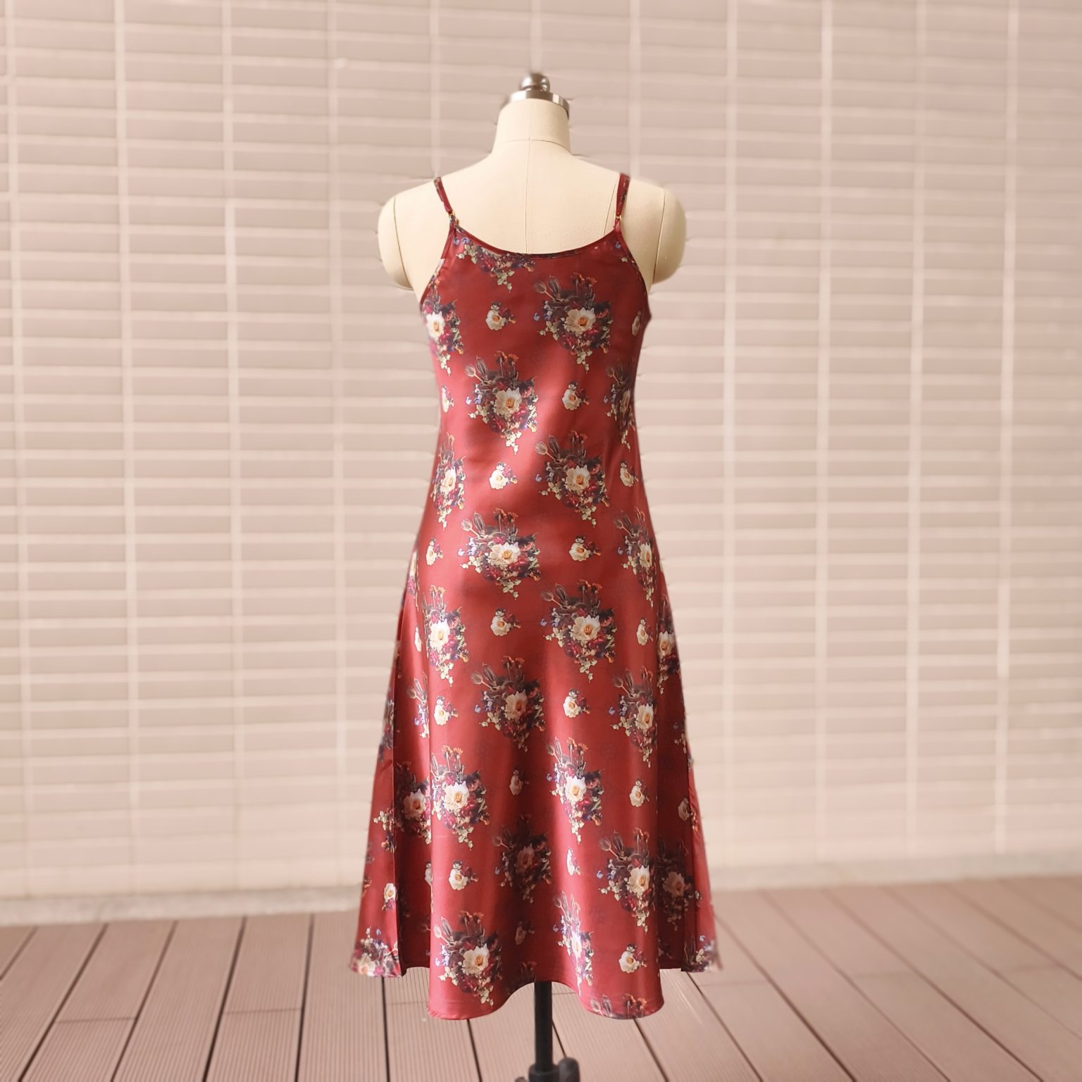 Red silk dress fashion sample for custom silk slip dress development