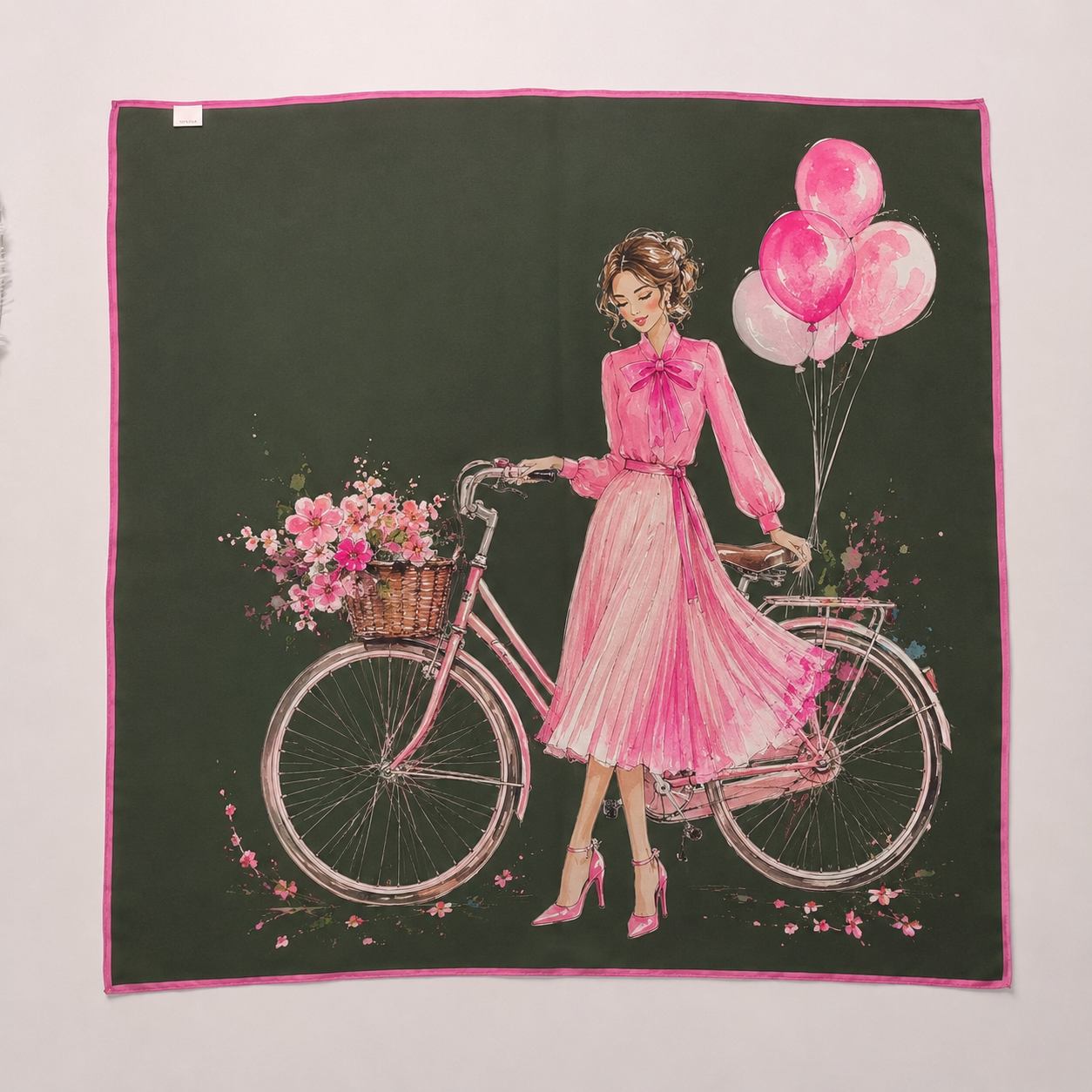 Custom silk scarf worn by girl showing premium printed scarf styling