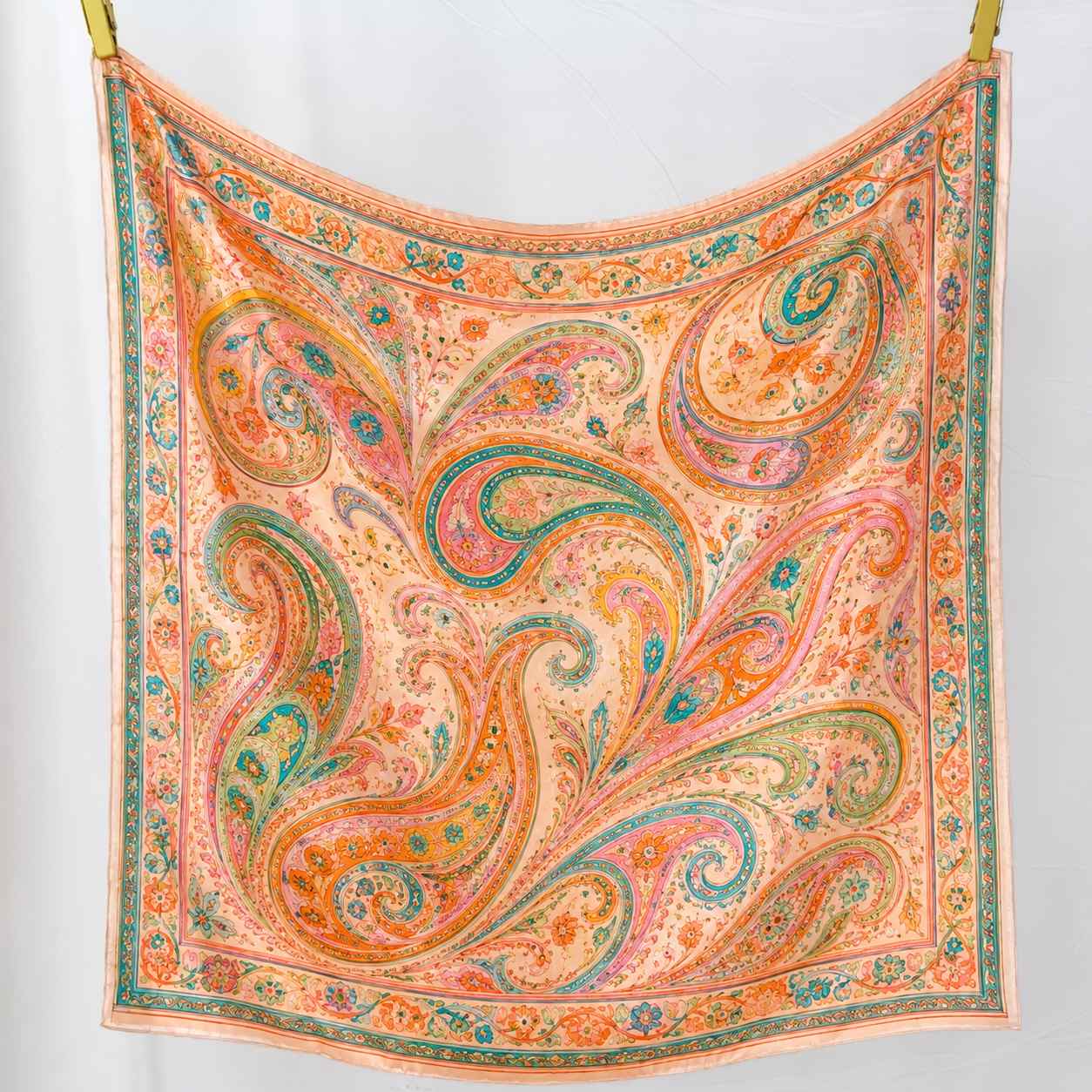 90x90cm orange silk twill scarf with custom logo design for brand development