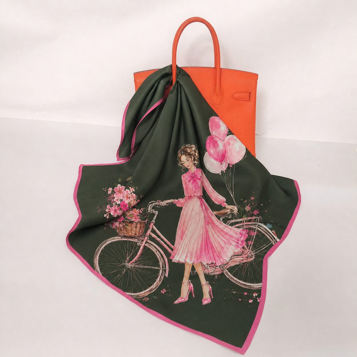 Digital printed silk scarf with detailed artwork for custom brand development
