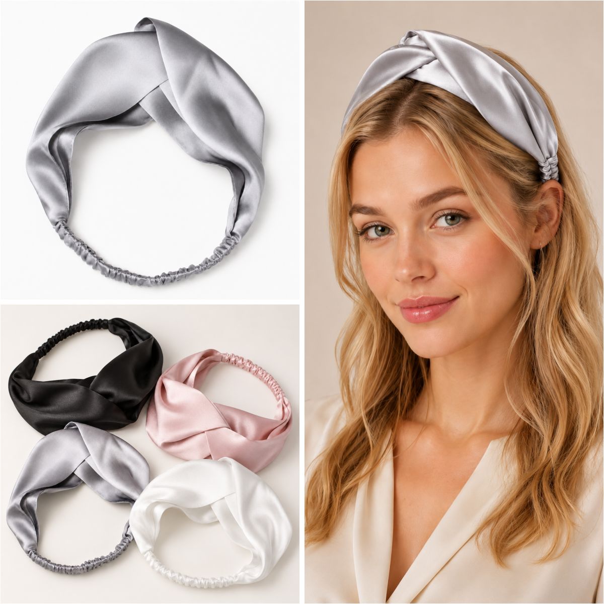 Solid color silk hair band showing color consistency and finishing quality for custom headband projects