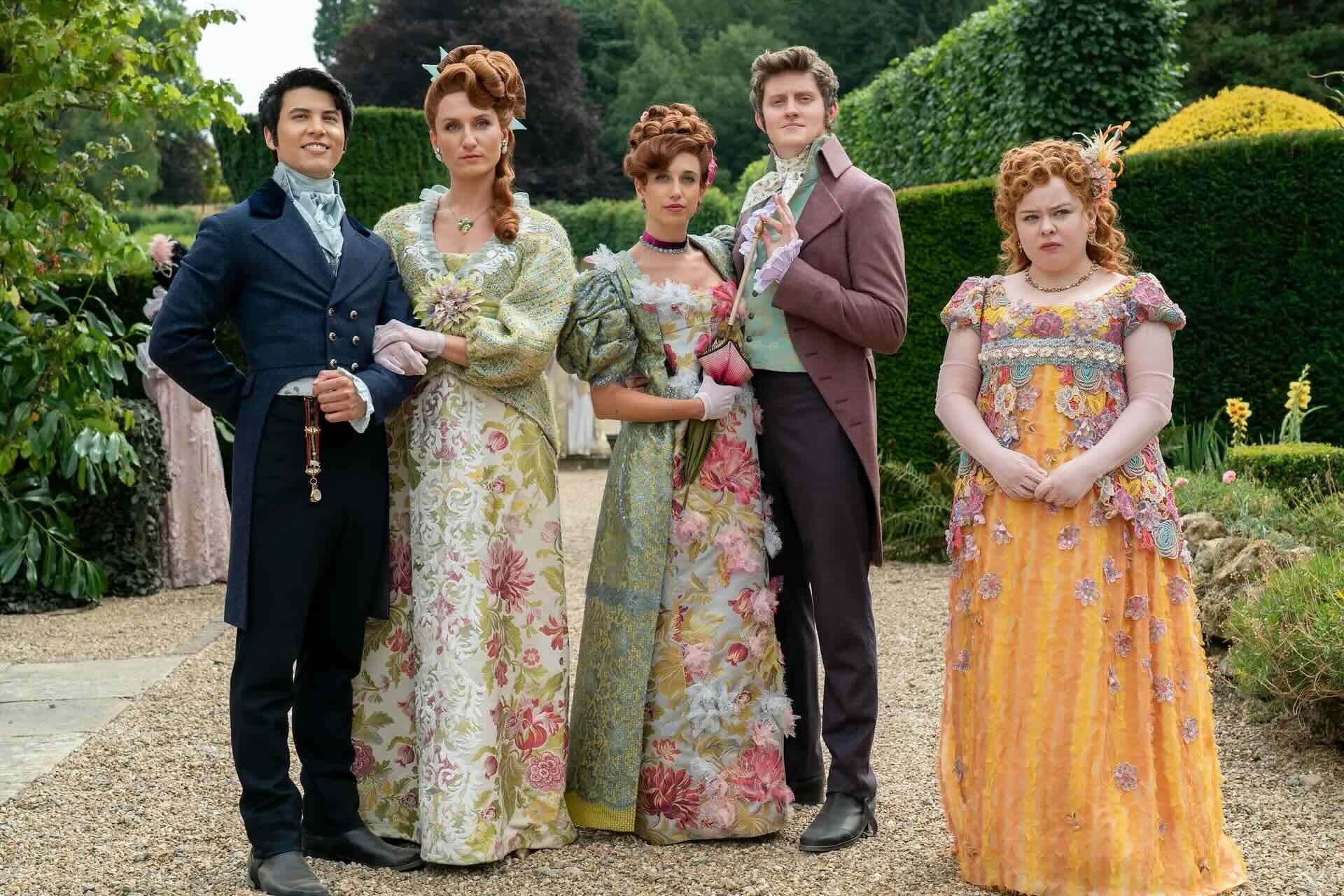 Regency-inspired patterned fashion dress with historical silk influence