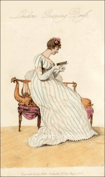 London evening dress detail showing historical silk and decorative structure