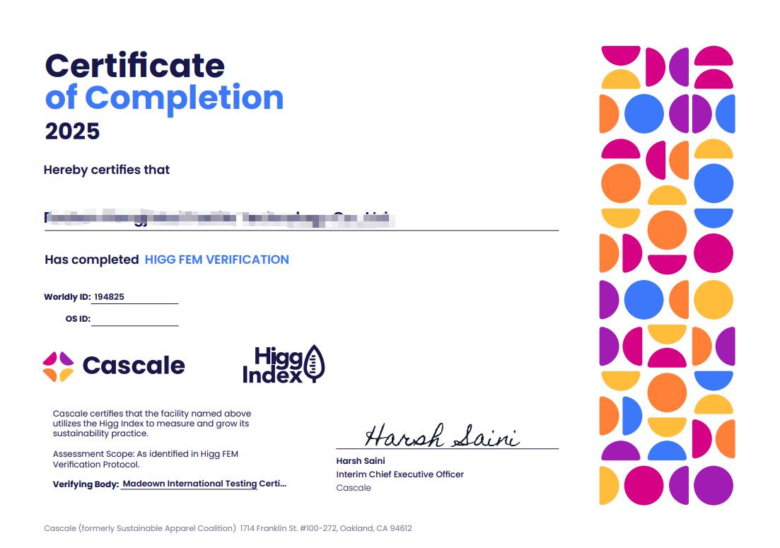 DOCSUN HIGG facility assessment document for responsible textile manufacturing