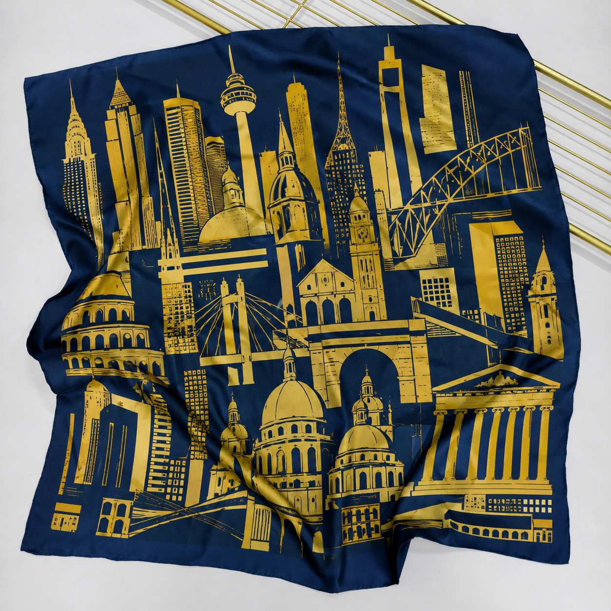 Deep blue 18mm custom silk twill scarf for city souvenir collections