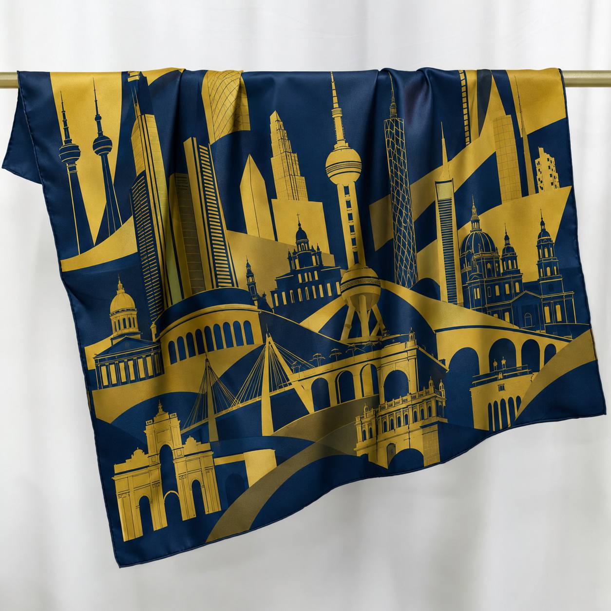 Hanging view showing the drape of an 18mm silk twill scarf