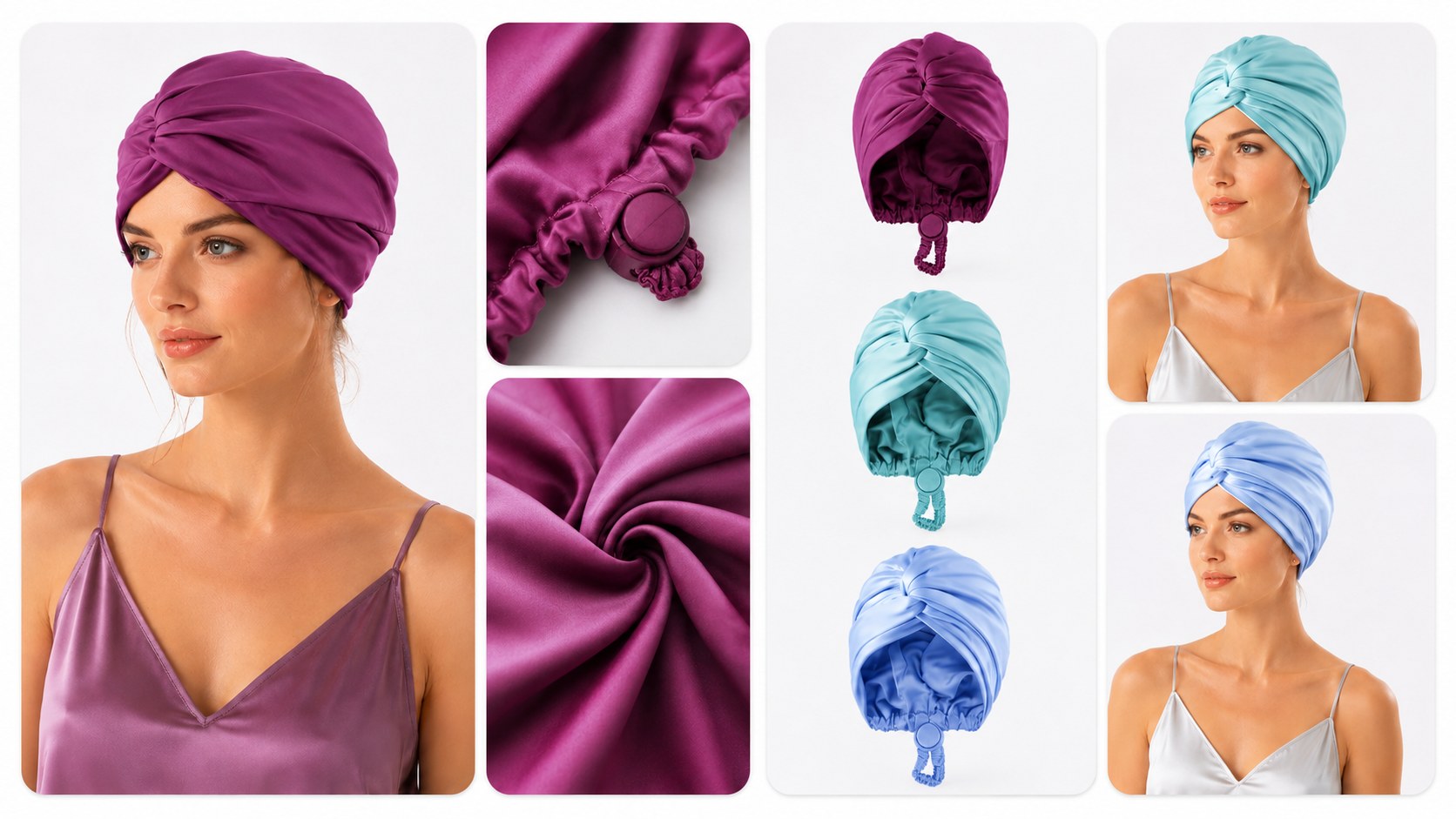 Adjustable drawstring pure silk sleep bonnet