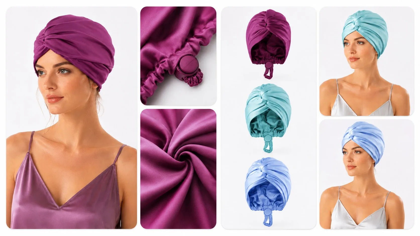 Adjustable drawstring pure silk sleep bonnet