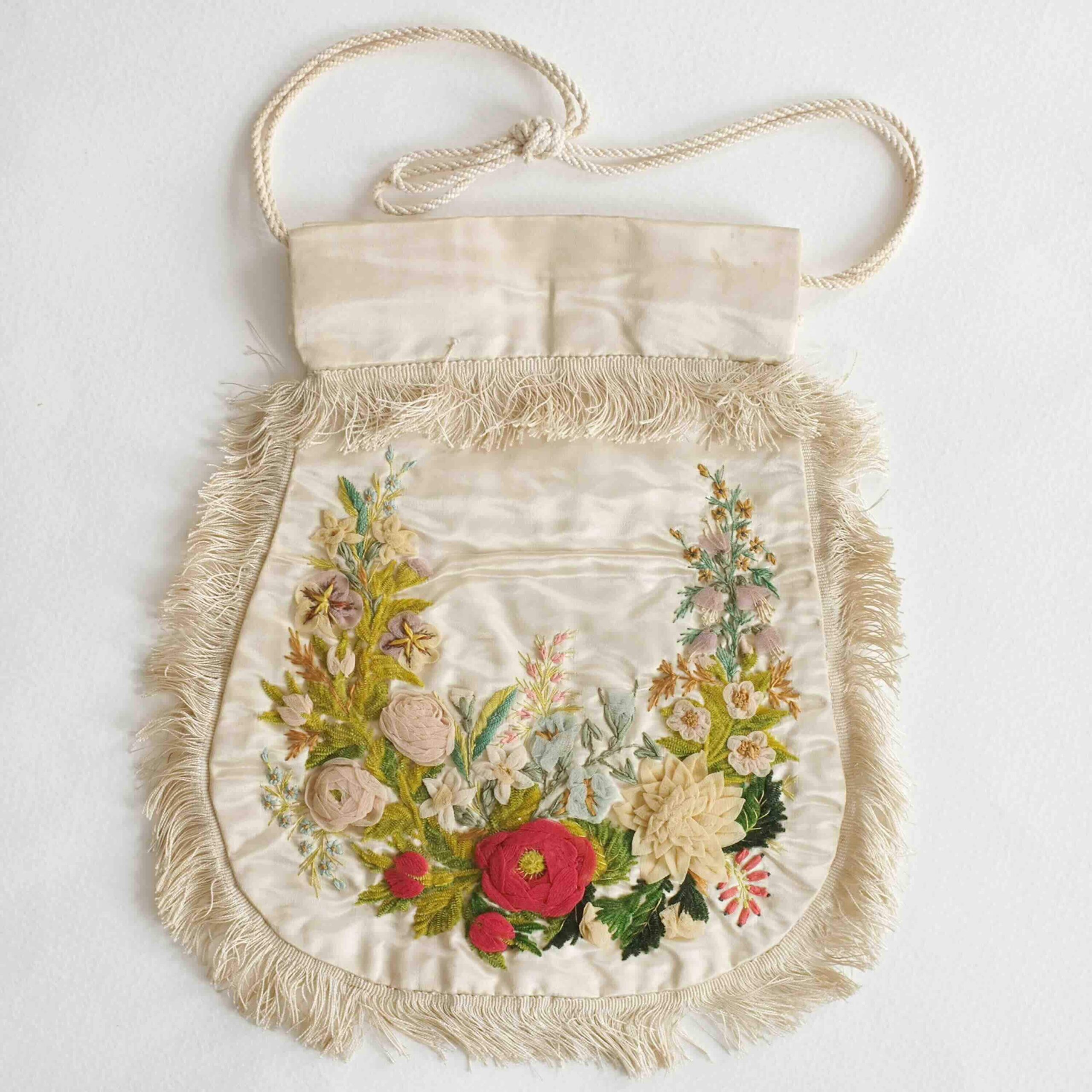 Antique embroidered silk reticule from the early nineteenth century