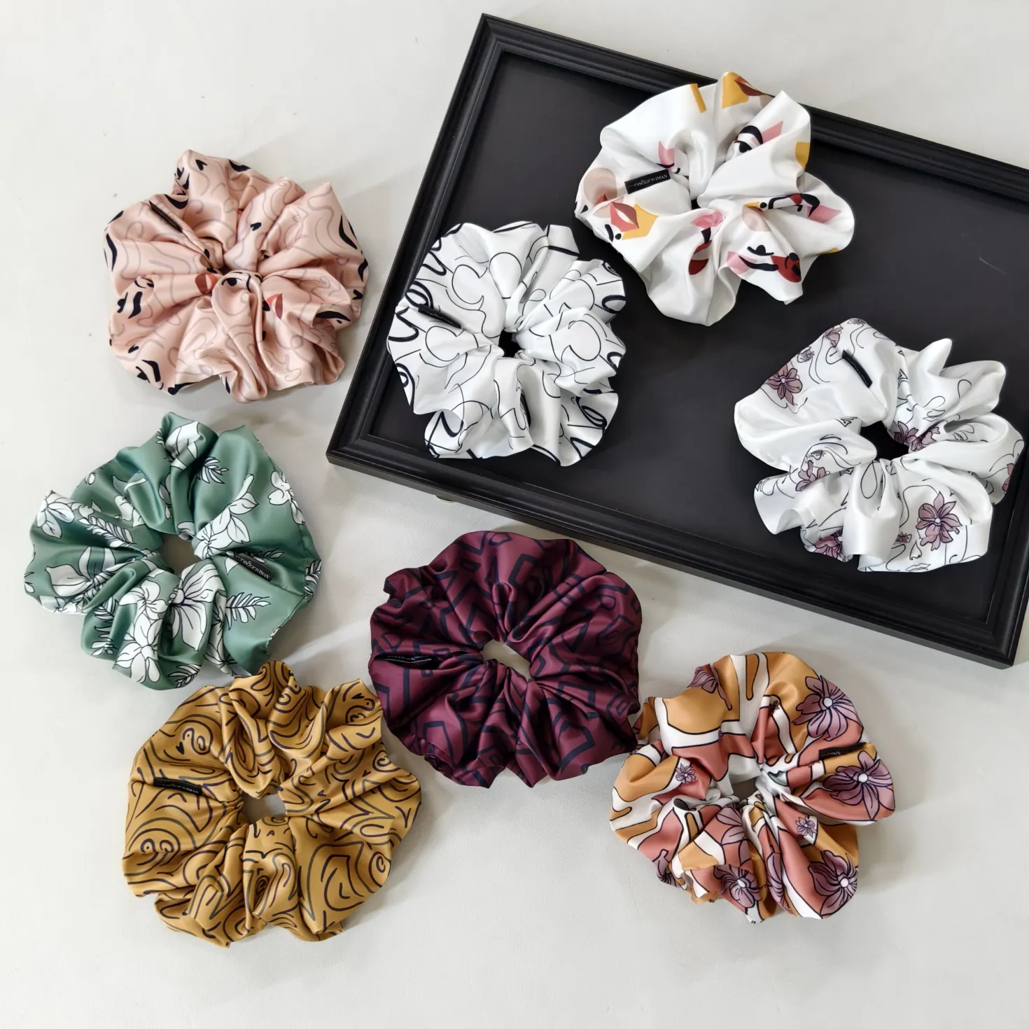 Custom silk satin hair scrunchies in assorted colors
