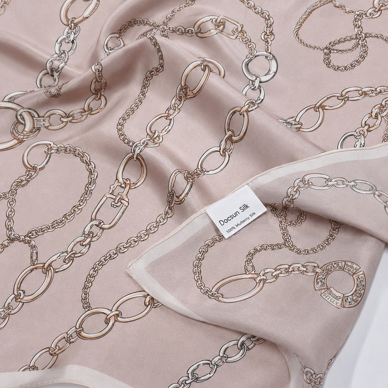 Blush nude silk scarf showing soft understated styling for private label scarf buyers