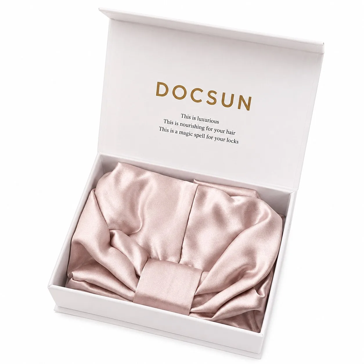 Pink custom bonnet presented in a private label flip-top gift box